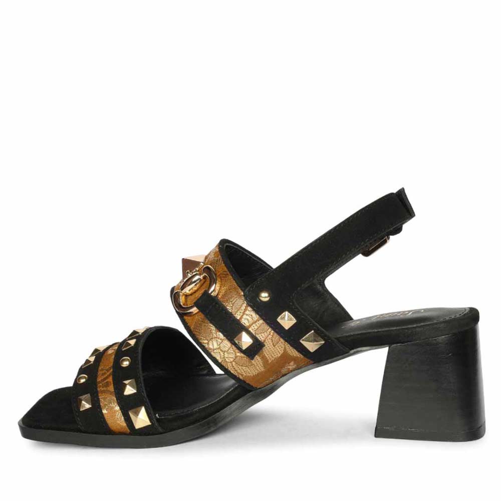 Saint Edie Embellished Metallic Black Leather Block Heel