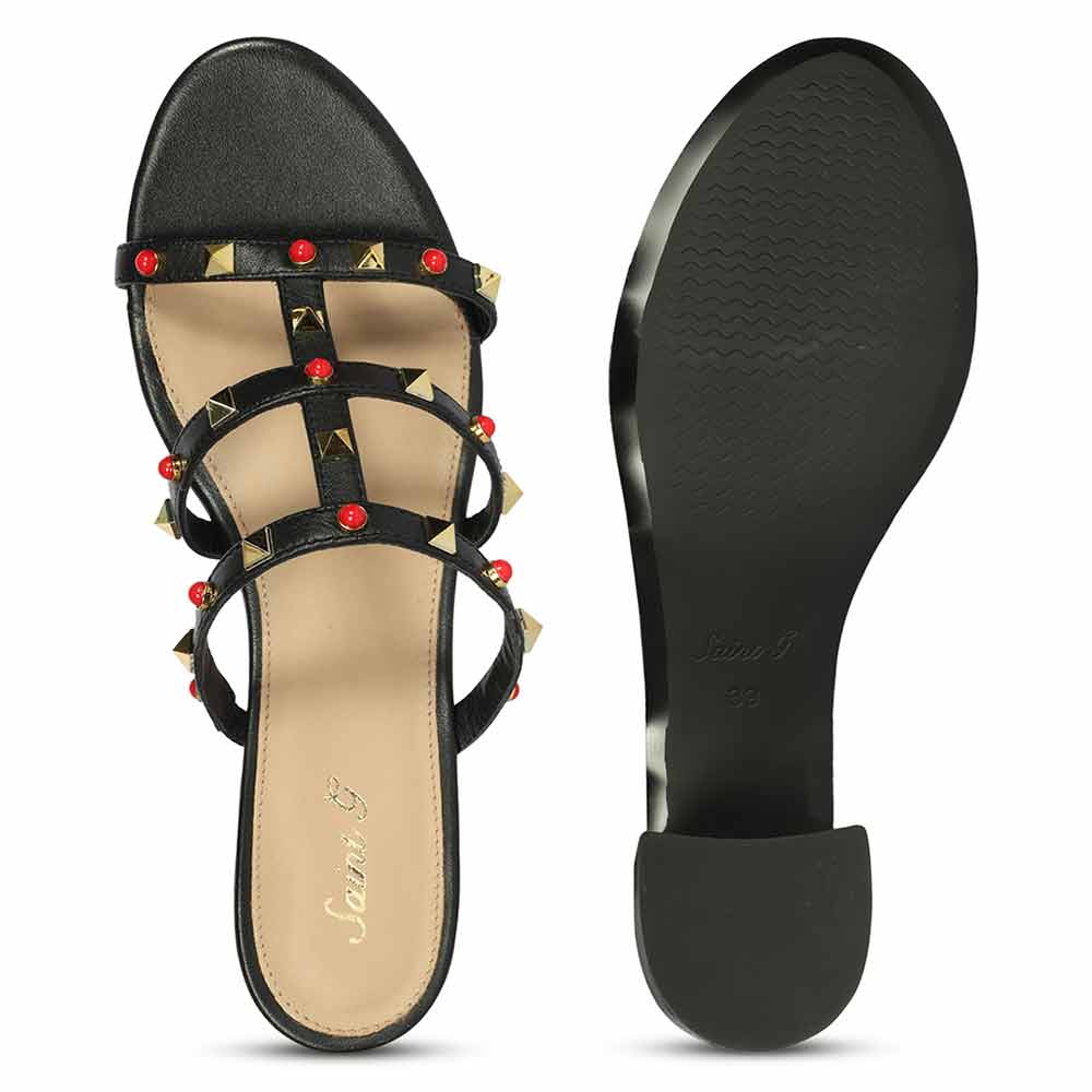 Saint Cressie Studded Black Leather Block Heels