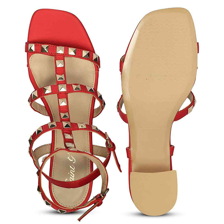 Saint Angela Metal Studded Double Buckle Red Heels