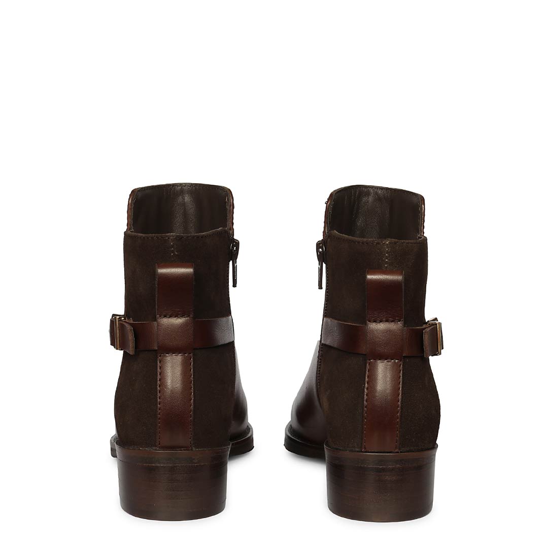 Saint Mikayla Buckle Strap Brown Leather Ankle Boots