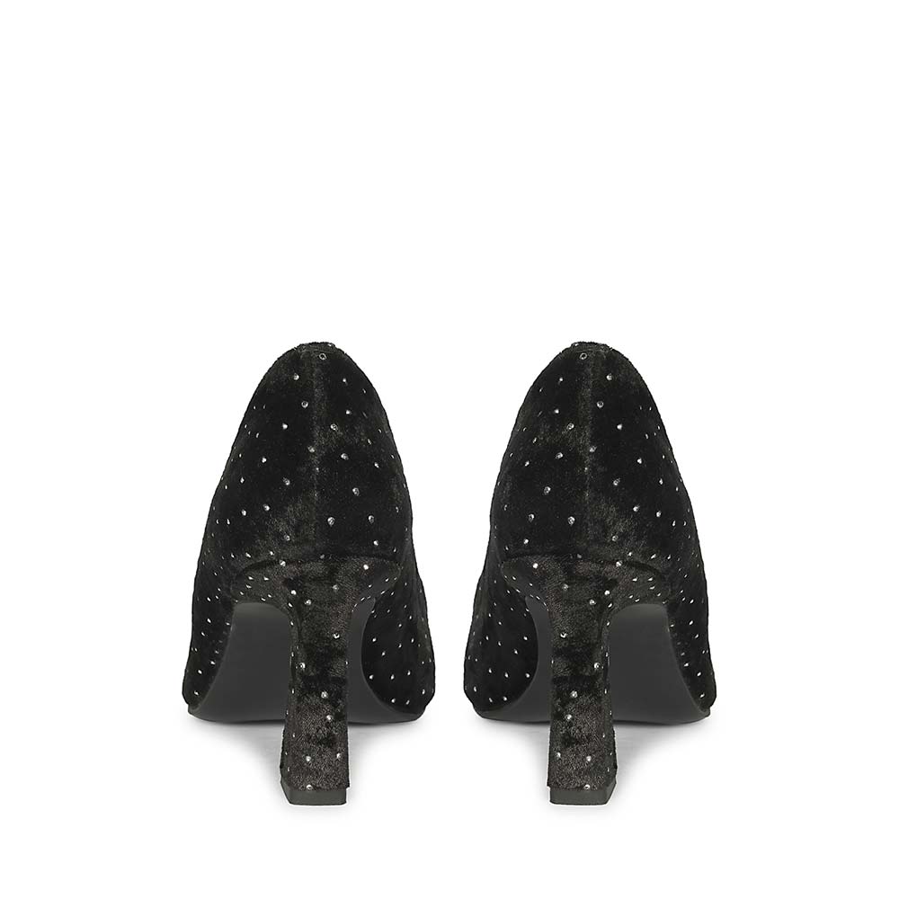 Saint Eleonore Black Velvet Strass block Heel Pumps