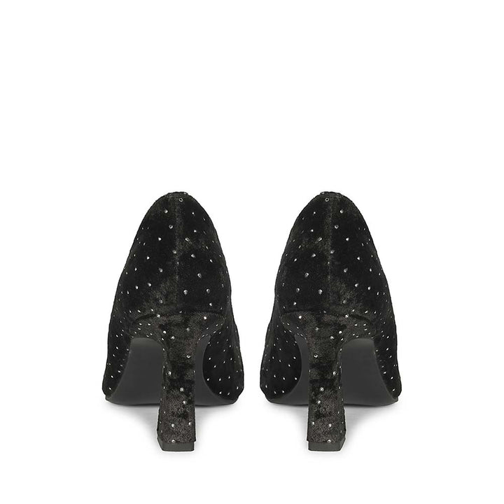 Saint Eleonore Black Velvet Strass block Heel Pumps