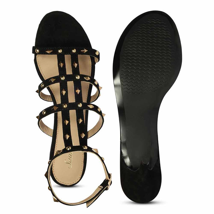 Saint Quenel Metallic Black Leather Studded Stilettos