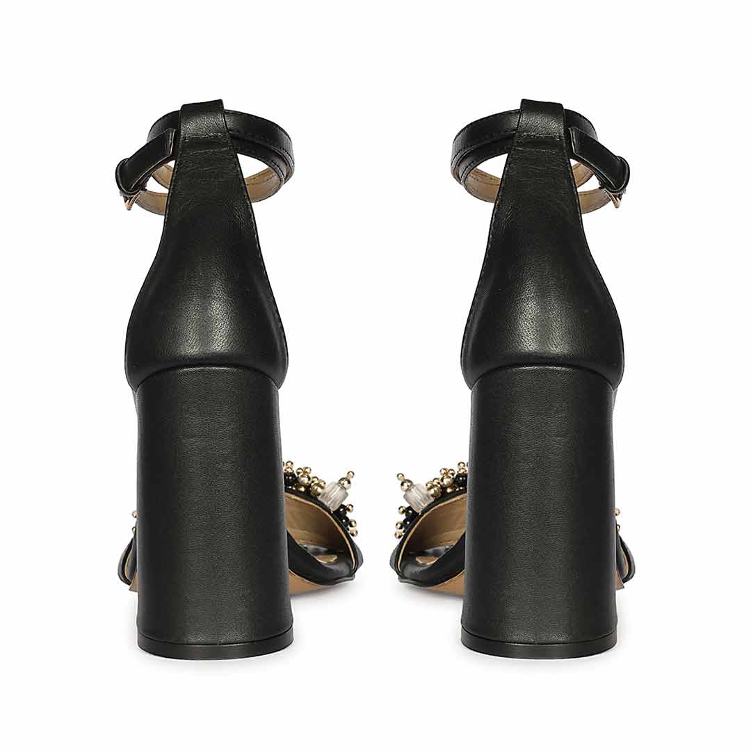 Saint Raquel Jewel Black Leather Block Heels