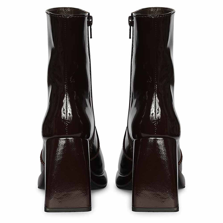 Saint Cordelia Brown Crinkle Patent High Ankle Boots