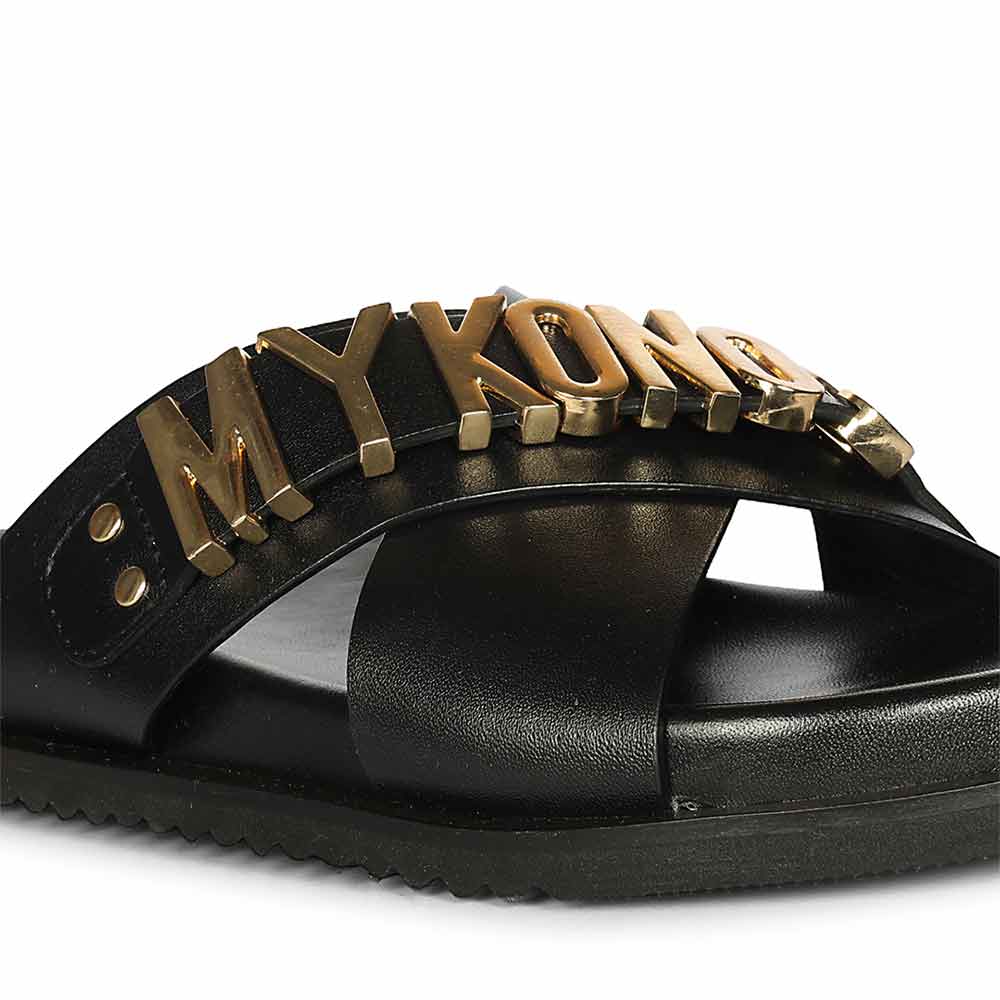 Saint Yorien Black Leather Footbed Sandals