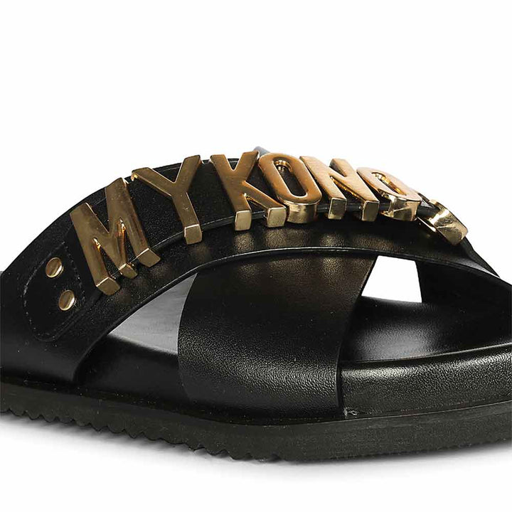 Saint Yorien Black Leather Footbed Sandals
