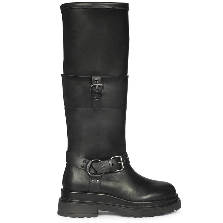 Saint Cora Fold-Over Cuff Black Leather Long Boots