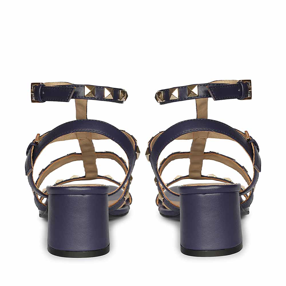 Saint Angela Gold Metal Double Buckle Navy Block Heels