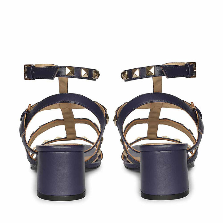 Saint Angela Gold Metal Double Buckle Navy Block Heels