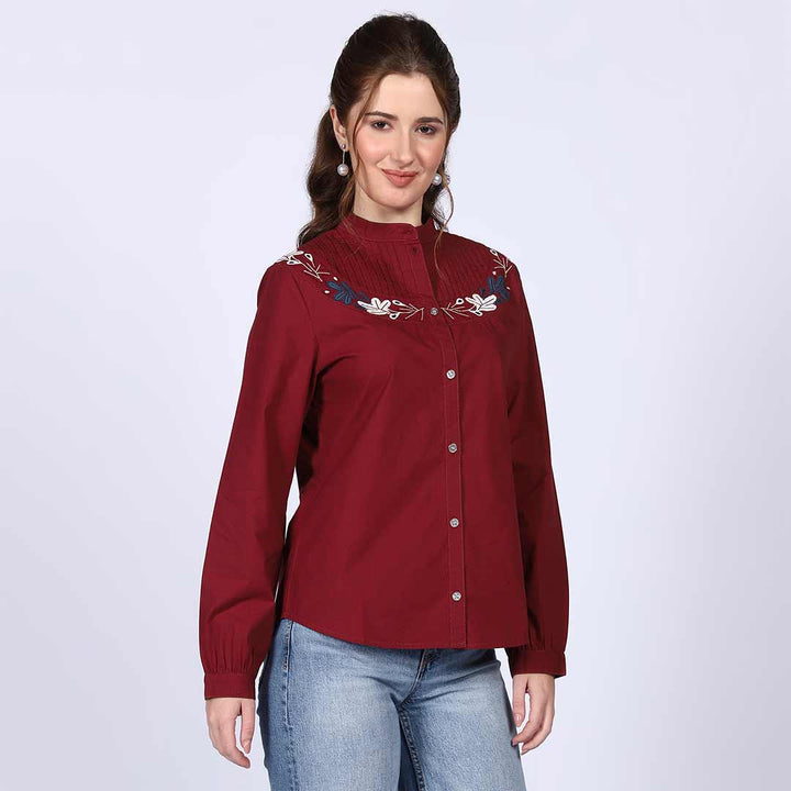 Saint Genevieve Red Cotton Poplin Stripe Top
