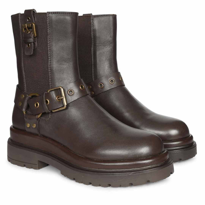 Saint Allison Brown Leather High Ankle Boots