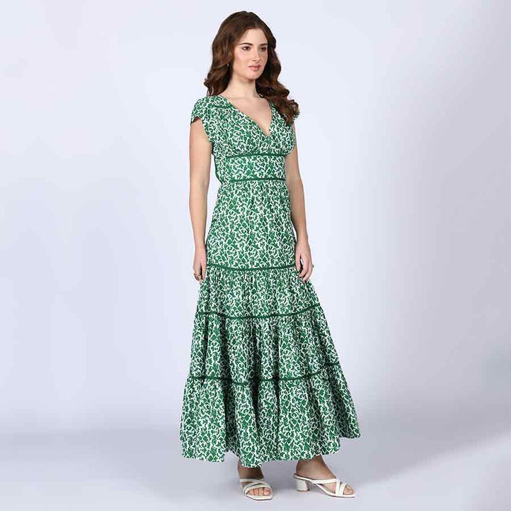 Saint Skylar Green Tiered Cotton Voil Maxi Dress