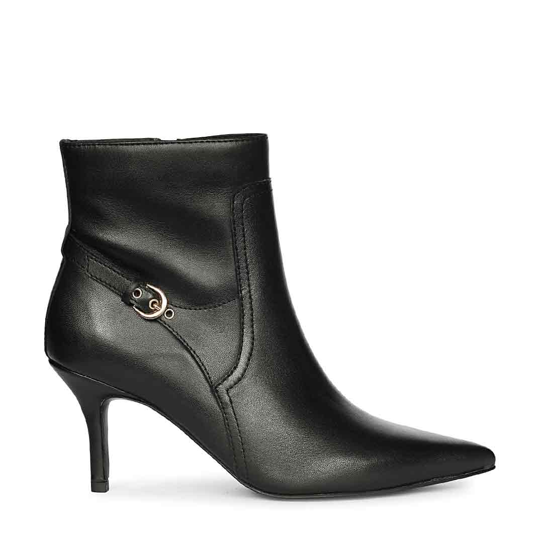 Saint Regina Golden Buckle Black Leather Ankle Boots