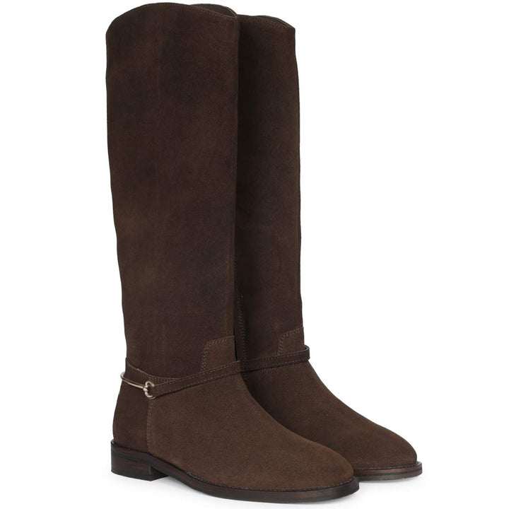 Saint Precious Hoesbit Trim Brown Suede Knee High Boots