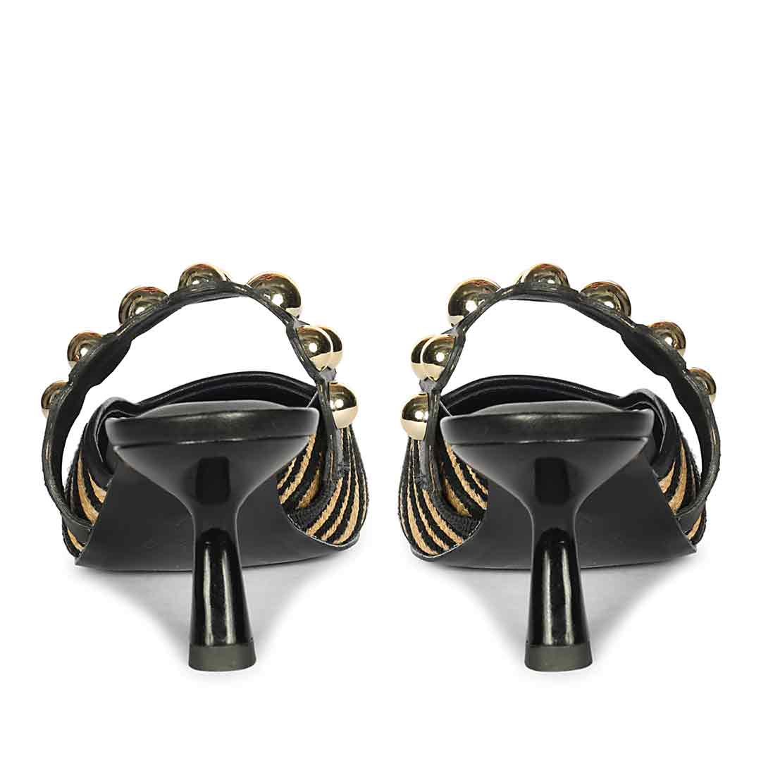 Saint Xenia Zebra Studded Black Leather Pointed Heels