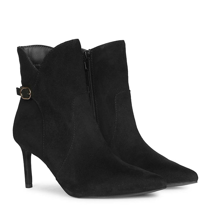 Saint Malia Gold Buckle Black Suede Leather Boots