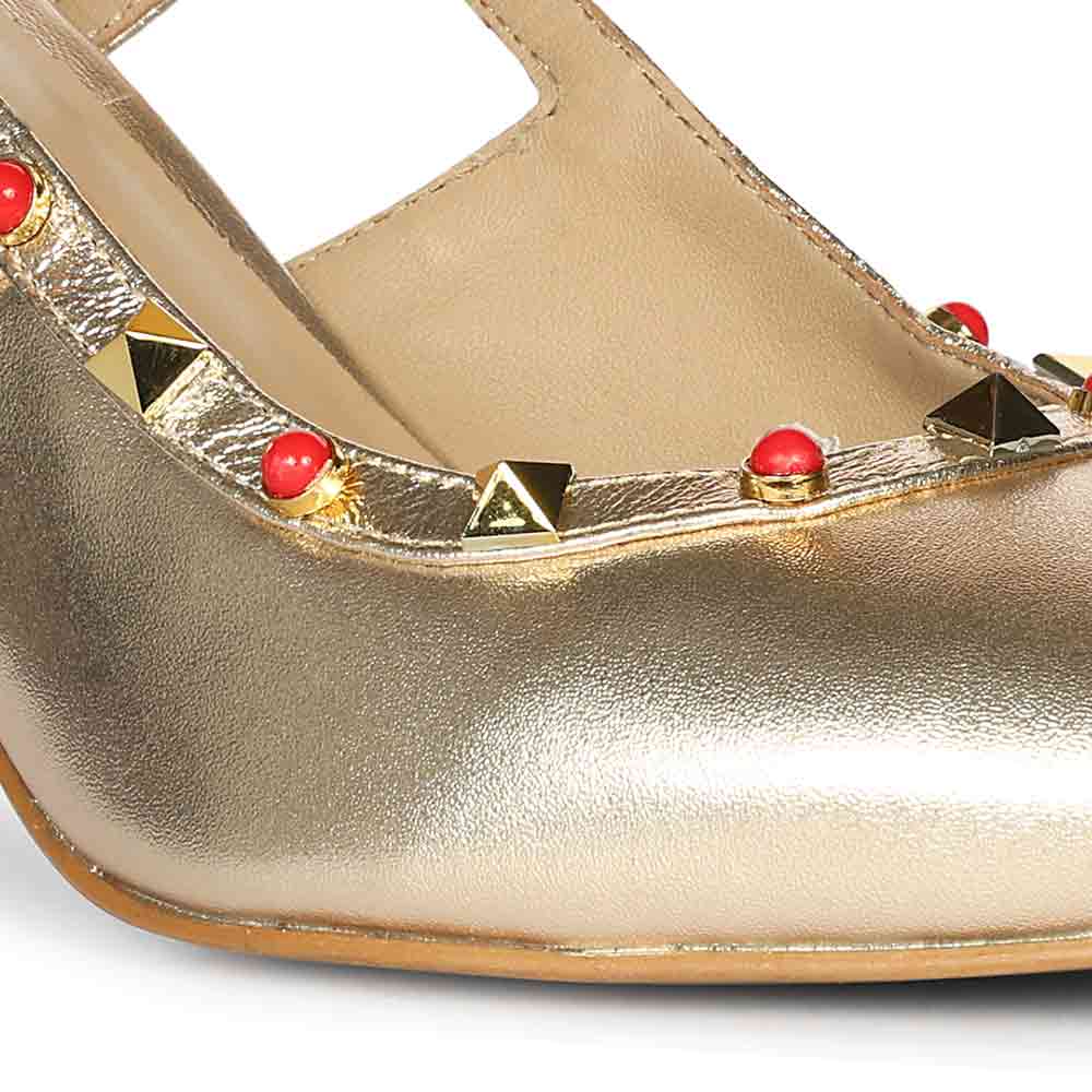 Saint Petra Studded Metallic Gold Leather Pumps