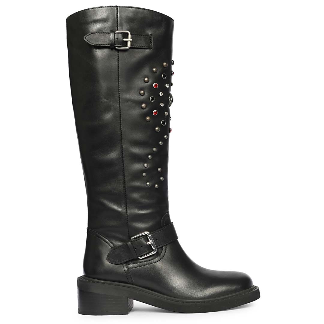 Saint Imogen Multi Studs Black Leather Long Boots