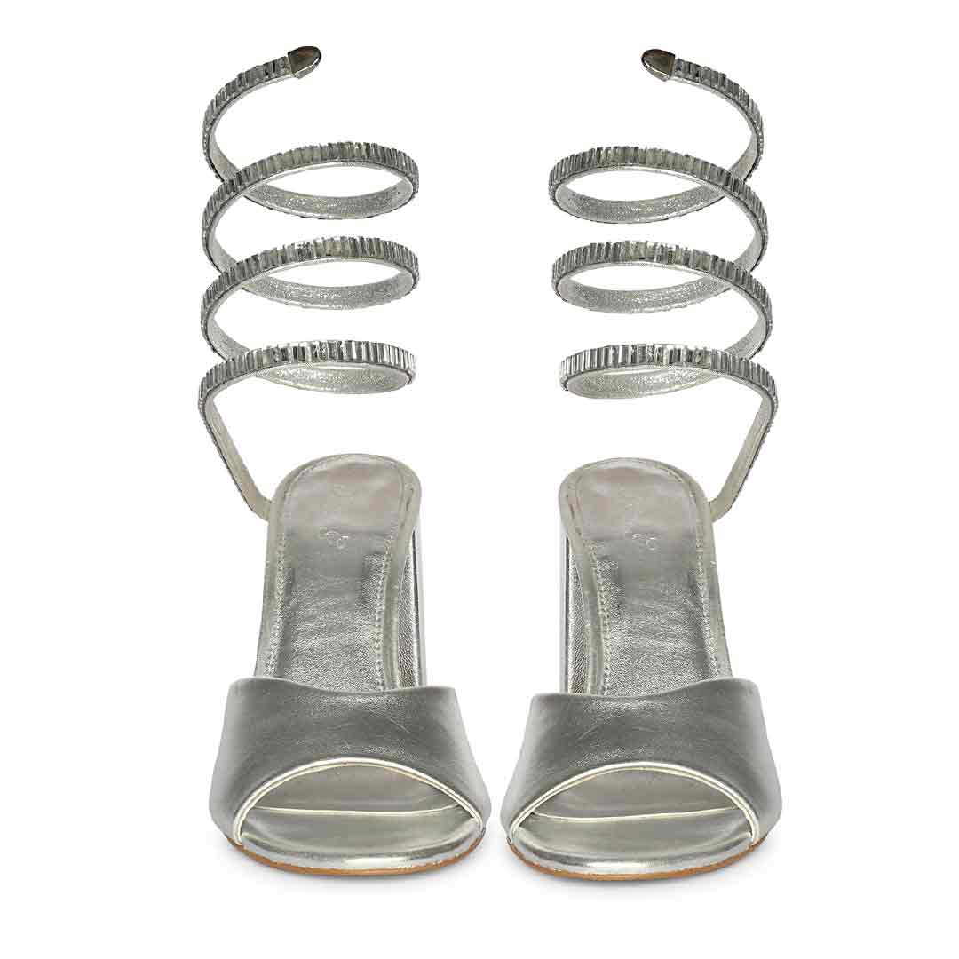 Saint Colette Silver Strappy Block Heels