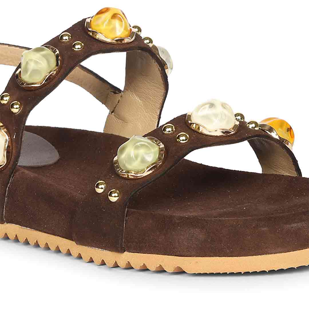Saint Solira Multi Trim Brown Suede Leather Footbed Sandals