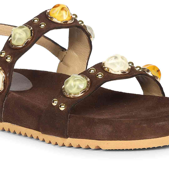 Saint Solira Multi Trim Brown Suede Leather Footbed Sandals