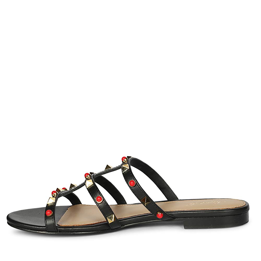 Saint Valene Studded Black Leather Flats