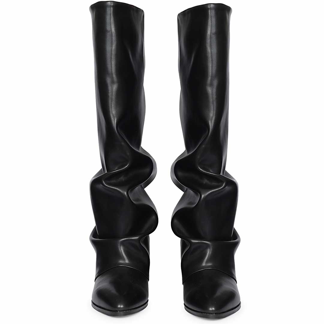 Saint Black Leather Wedge Long Boots