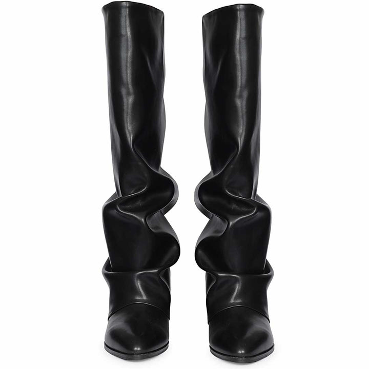 Saint Black Leather Wedge Long Boots