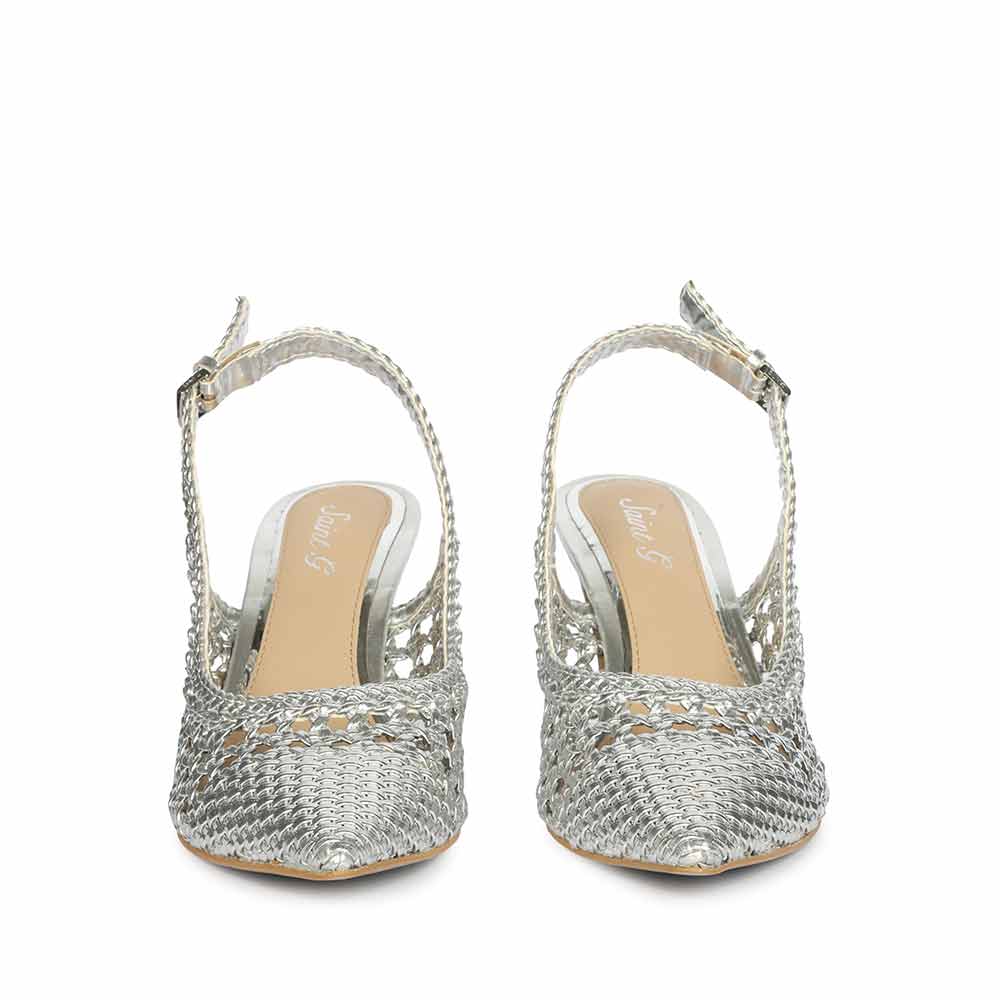 Saint Tamia Silver Hand Woven Leather Pumps