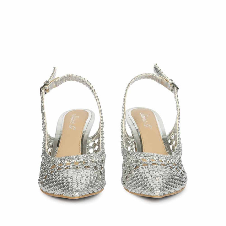 Saint Tamia Silver Hand Woven Leather Pumps