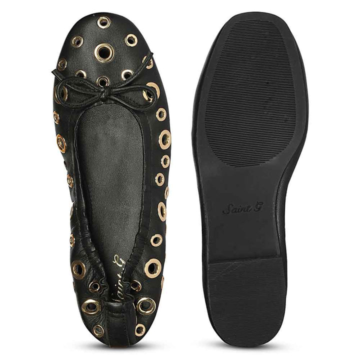 Saint Rovella Black Eyelet Ballet Flats