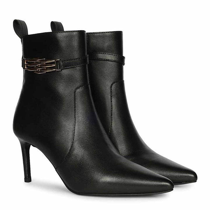 Saint Paige Gold Chain Black Leather Ankle Boots