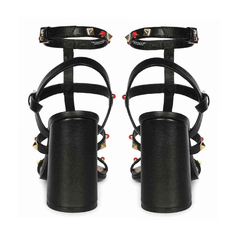 Saint Lorien Black Leather Studded Block Heels