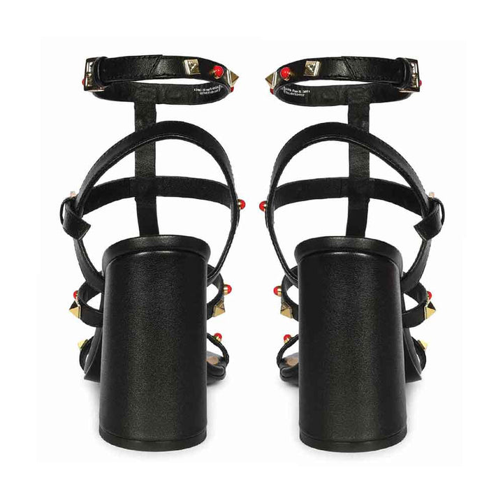 Saint Lorien Black Leather Studded Block Heels