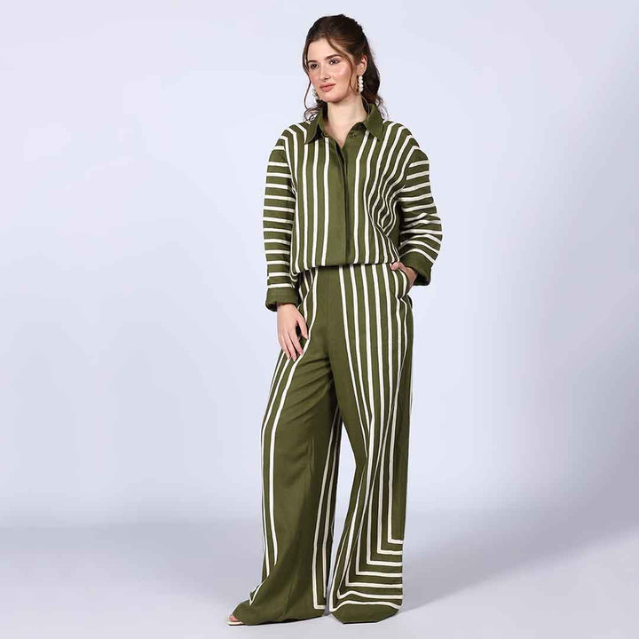 Saint Kayla Green Cotton Poplin Stripe Top