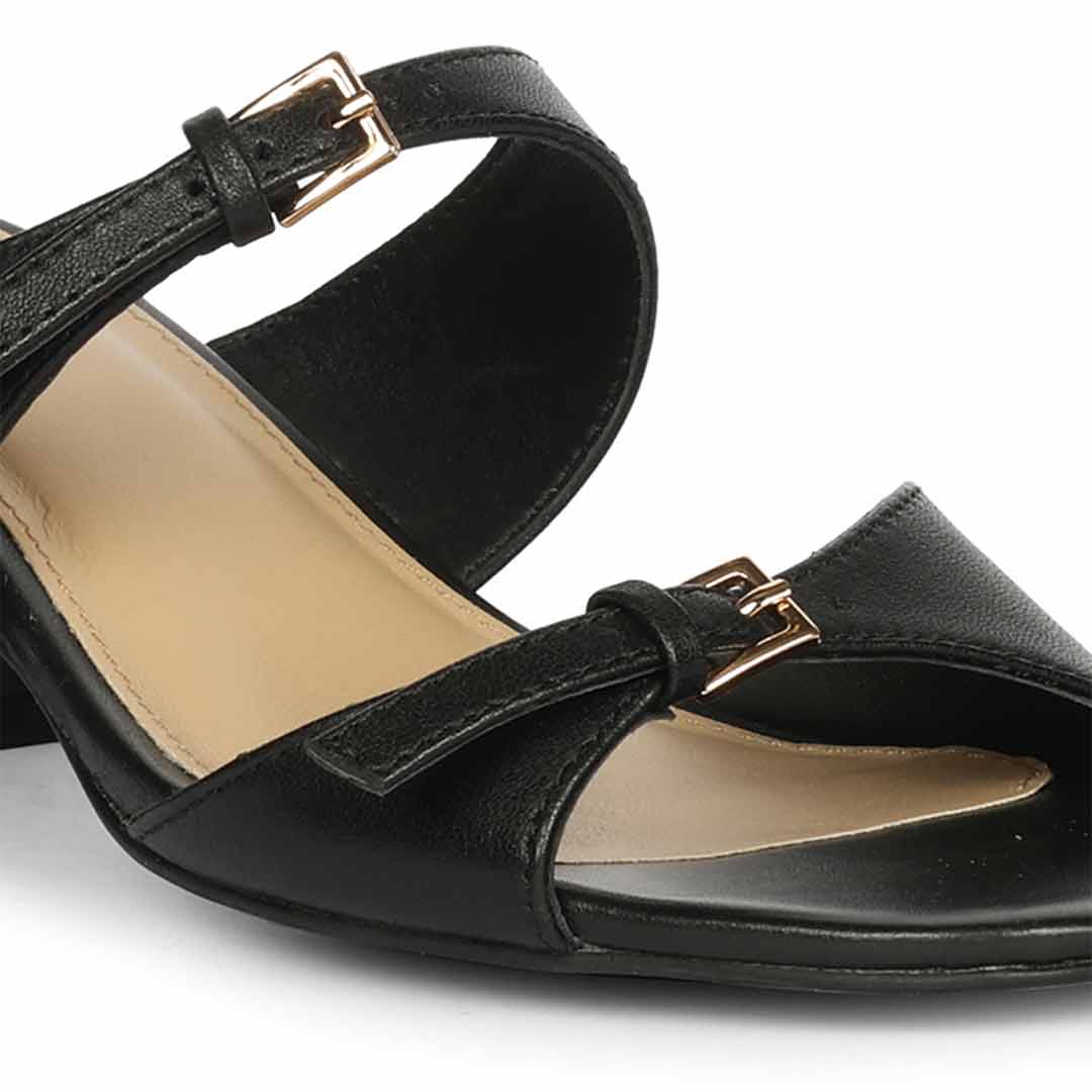 Saint Ellery Buckle Black Leather Block Heel Sandals