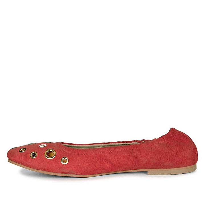 Saint Tesslyn Red Suede Eyelet Embellished Ballerinas