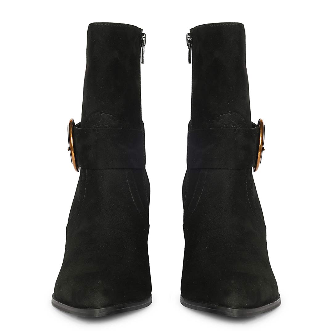 Saint Arleth Ring Buckle Black Suede Leather Wedge Boots