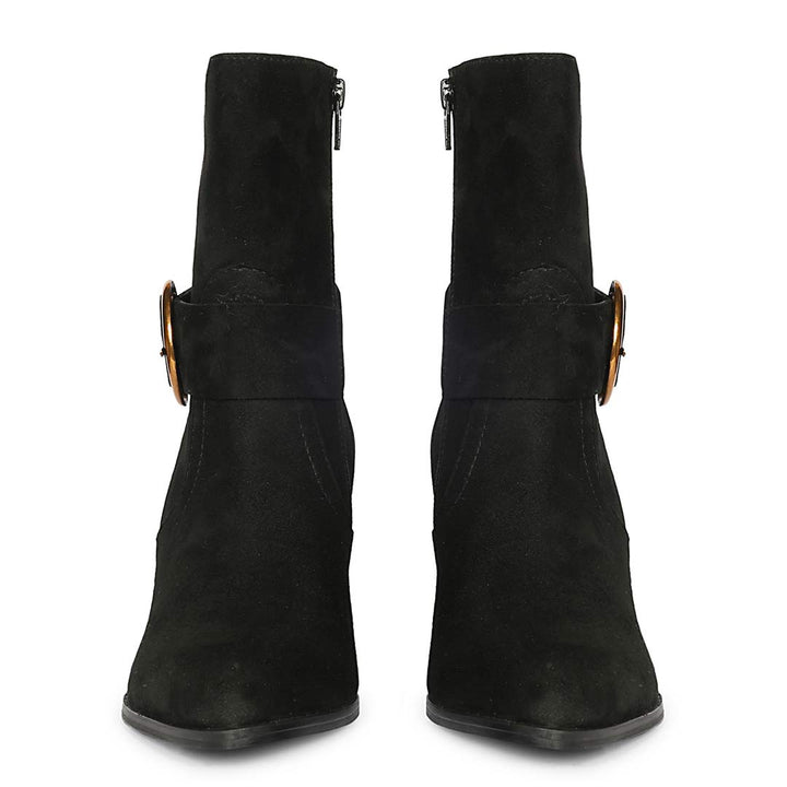 Saint Arleth Ring Buckle Black Suede Leather Wedge Boots