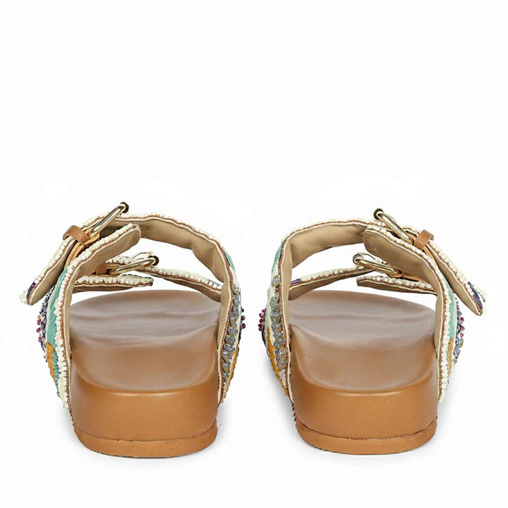 Saint Clio Hand-Embroidered Tan Leather Footbed Sandals