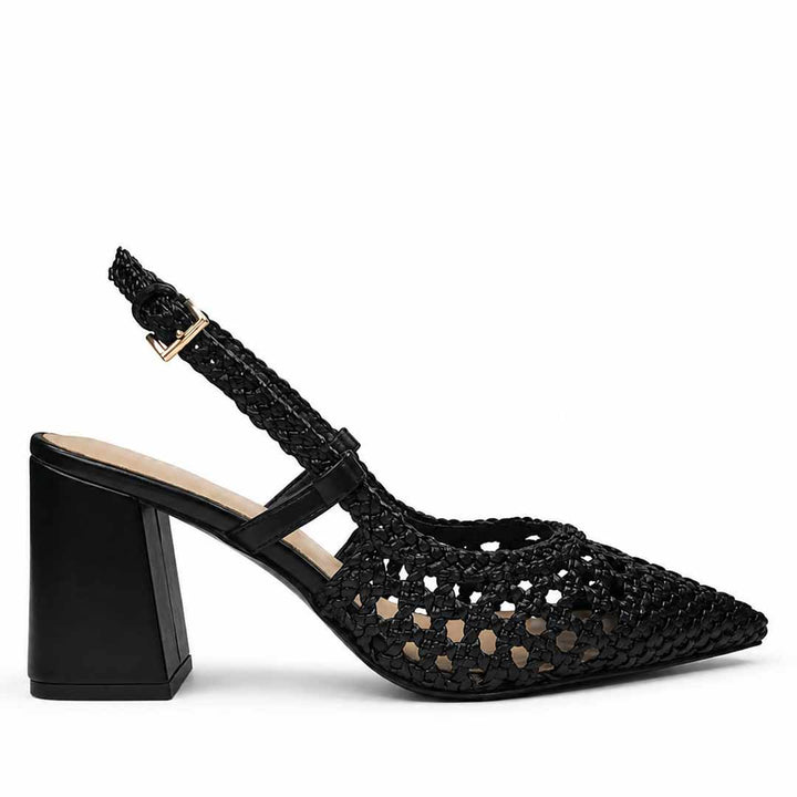 Saint Black Woven Block Heels
