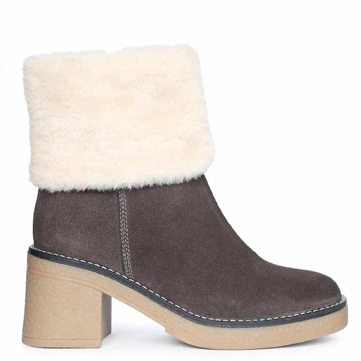 Saint Glacienne Charcoal Suede Leather Fur Cuff Ankle Boots