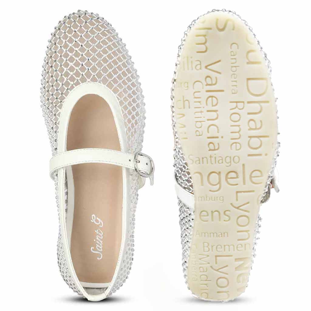 Saint Zoey Strass Embellished White Leather Flats