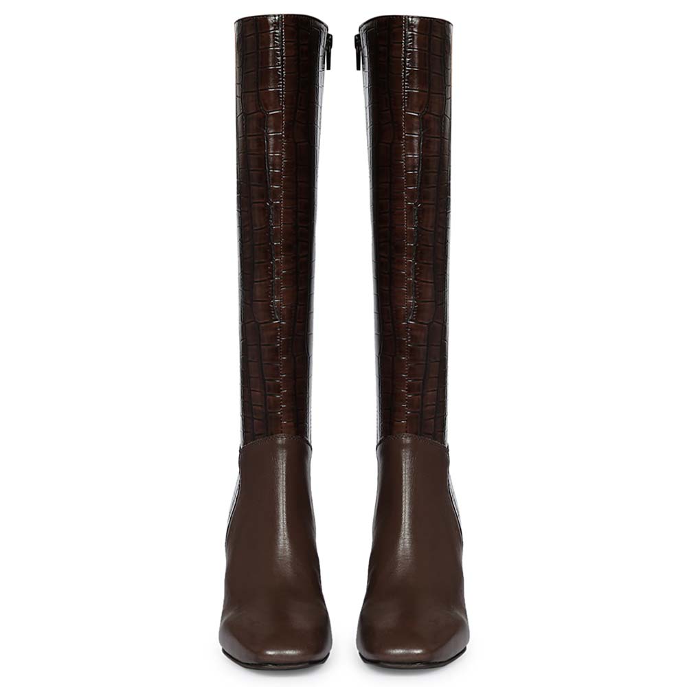 Saint Sadie Brown Croc-Embossed Leather Knee High Boots