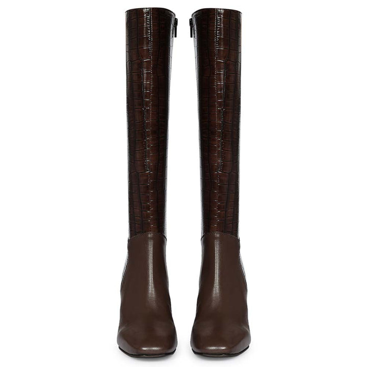 Saint Sadie Brown Croc-Embossed Leather Knee High Boots