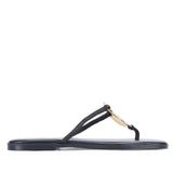 Saint Aurum Golden Disc Black Leather Flats