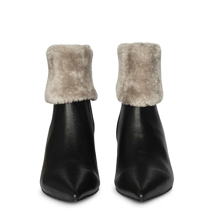Saint Marvella Fur Cuff Black-Grey Leather Ankle Boots