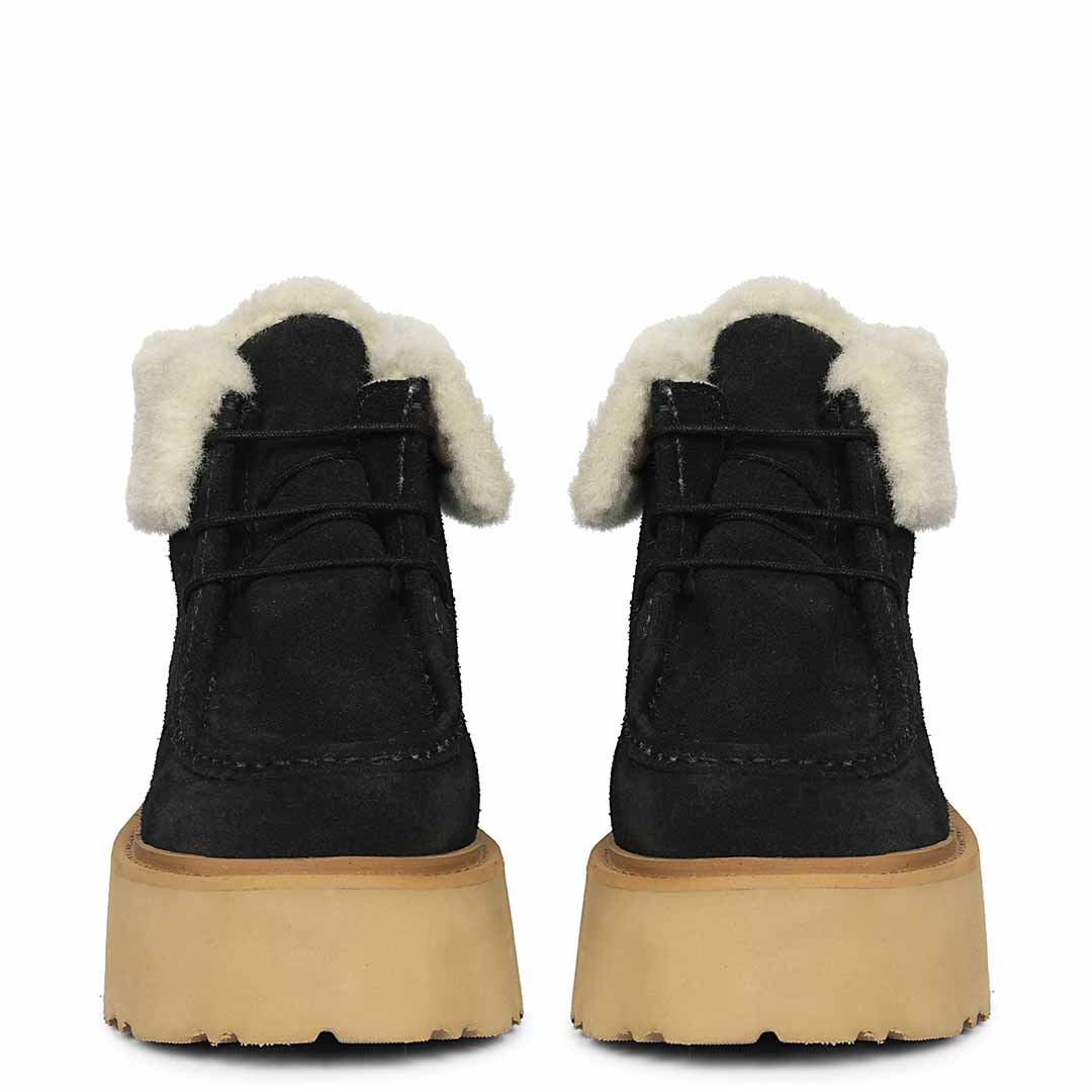 Saint Svaline Black Suede Leather Fur-Lined Platform Boots