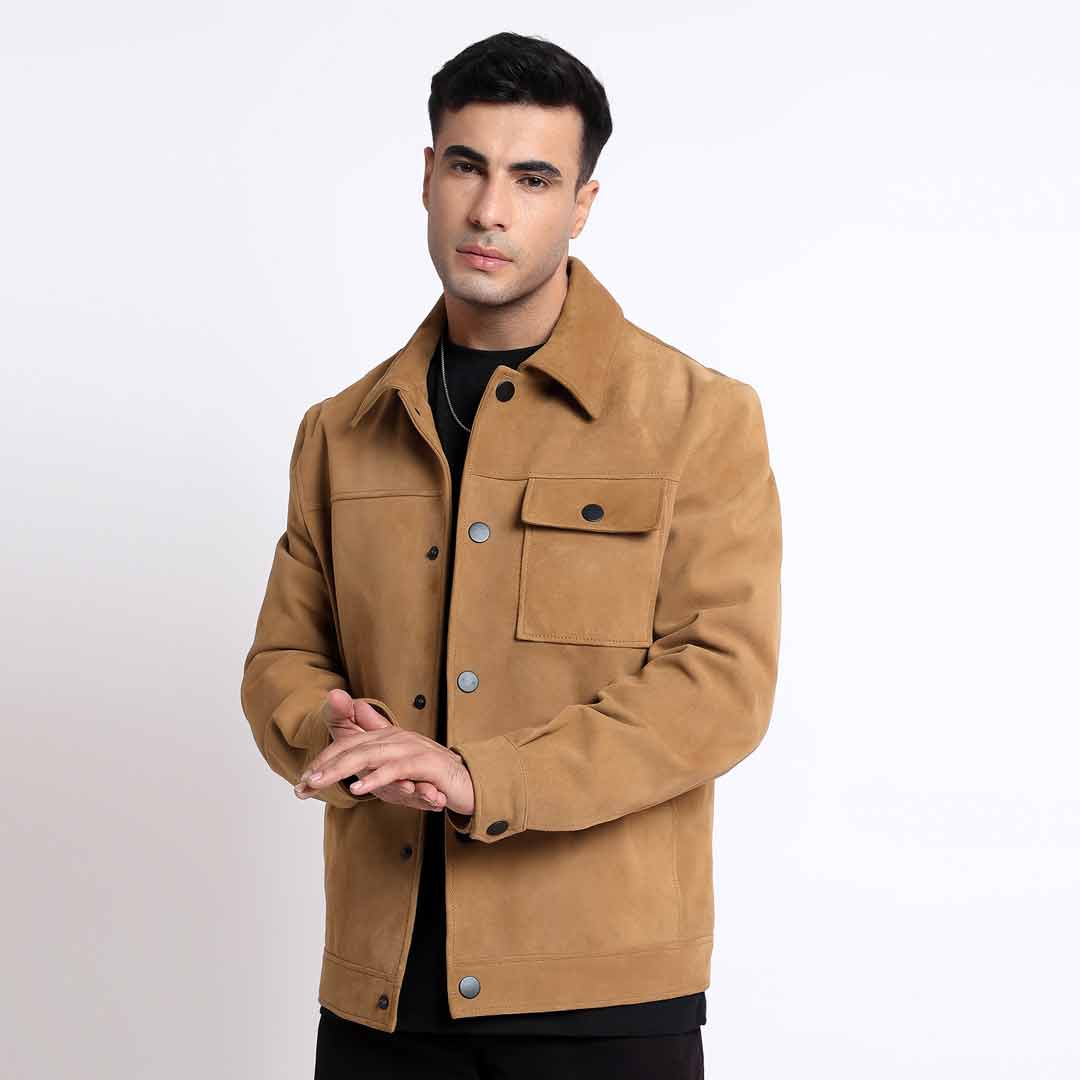 Saint Piero Sand Suede Leather Men's Jacket With Collars – SaintG India
